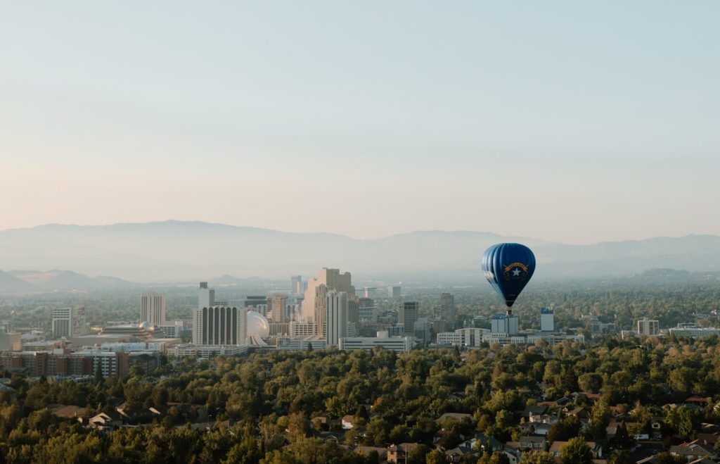 the view of Reno from a balloon at the Great Reno Balloon Races